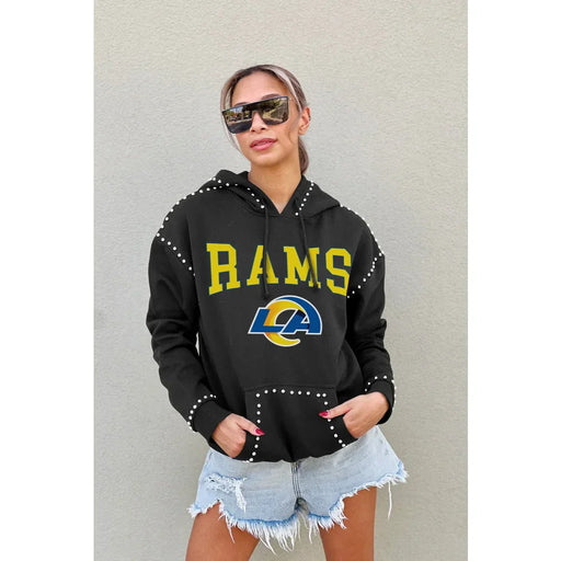 Los Angeles Rams Women’s Gameday Couture Studded Catch the Vibe Pullover Hoodie