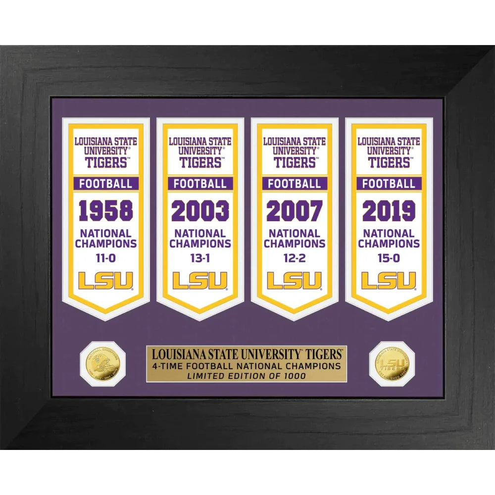 Louisiana State Tigers LSU NCAA Football National Championship Banner / Gold Coin Framed Collage