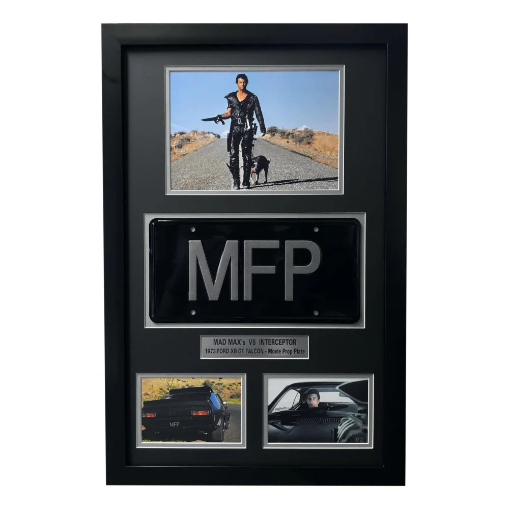 ’Mad Max’ Mel Gibson’s V8 Interceptor Movie Car License Plate Framed Memorabilia Collage