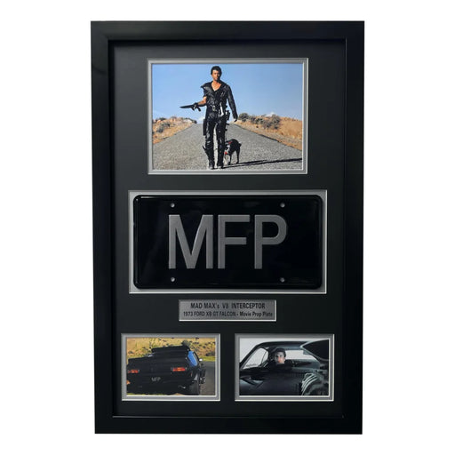 ’Mad Max’ Mel Gibson’s V8 Interceptor Movie Car License Plate Framed Memorabilia Collage