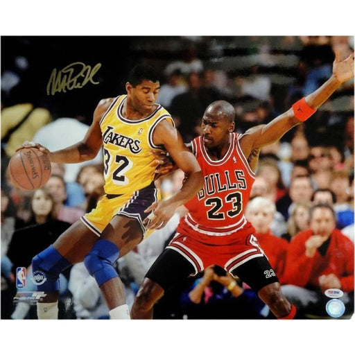 Magic Johnson Signed & Framed Lakers 16X20 PSA/DNA COA Michael Jordan Autograph Black