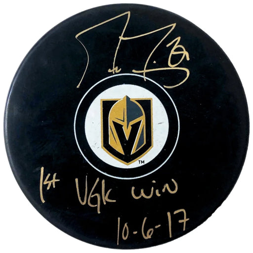 Marc-Andre Fleury Signed Vegas Golden Knights Inscribed Puck 1st Win w/ Case COA Autographed VGK