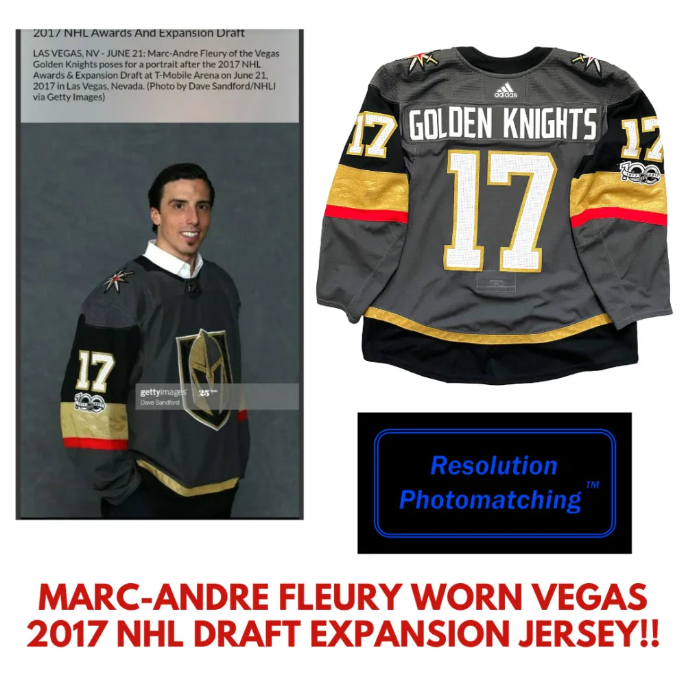 Marc-Andre Fleury Worn Vegas Golden Knights NHL Expansion Draft Jersey  6/21/17 - Inscriptagraphs Memorabilia