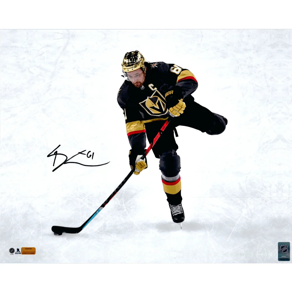 Mark Stone Autographed Vegas Golden Knights 16x20 Photo Signed Inscriptagraphs COA Gold Helmet