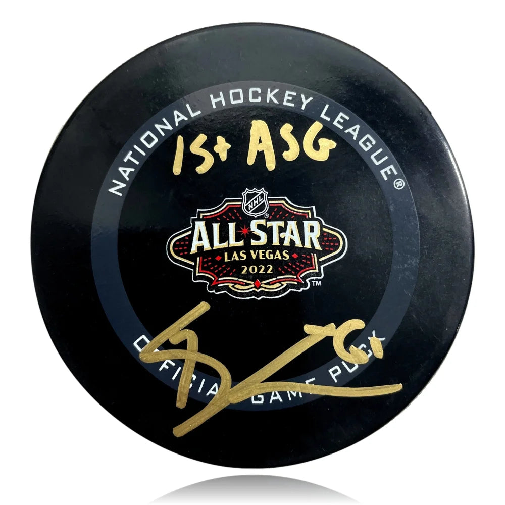 Mark Stone Autographed Vegas Golden Knights 2022 All Star Puck Inscribed ’1st ASG’ Inscriptagraphs COA Signed