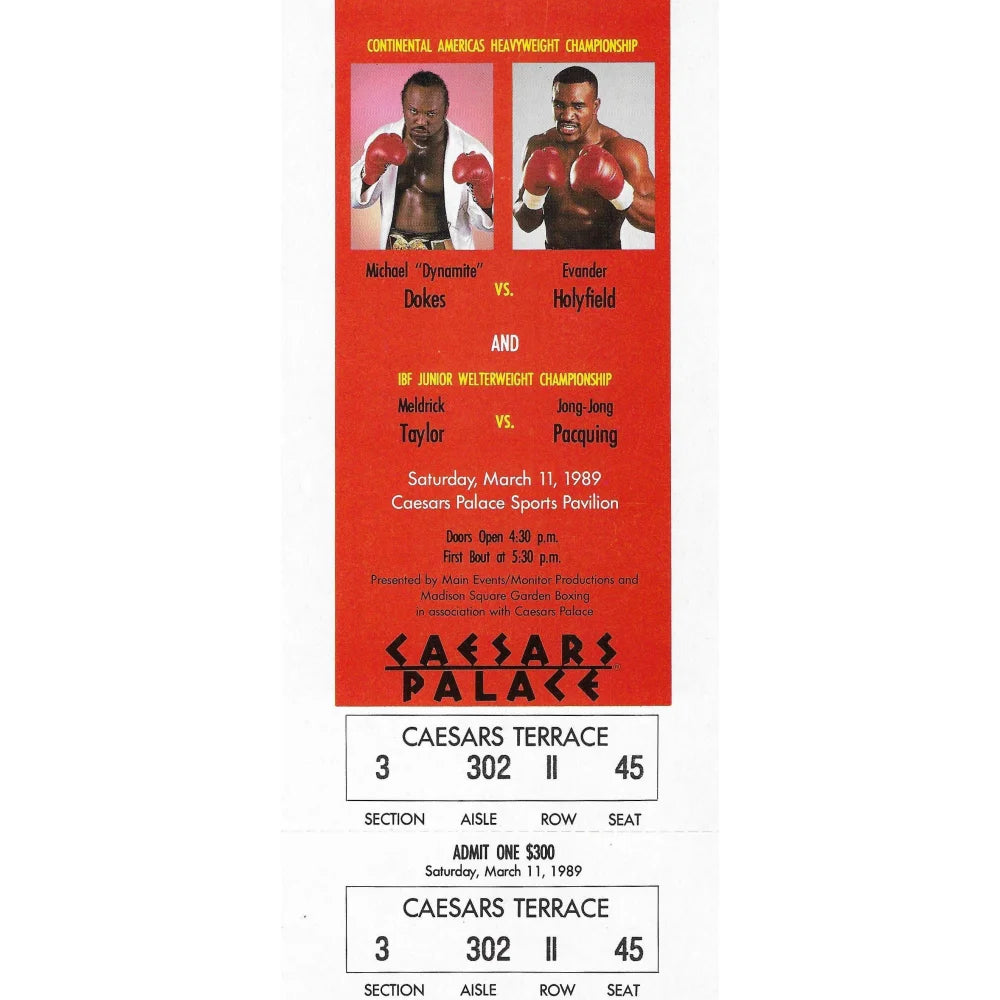 Michael Dokes vs. Evander Holyfield Authentic Fight Ticket 03/11/1989 Caesars LV