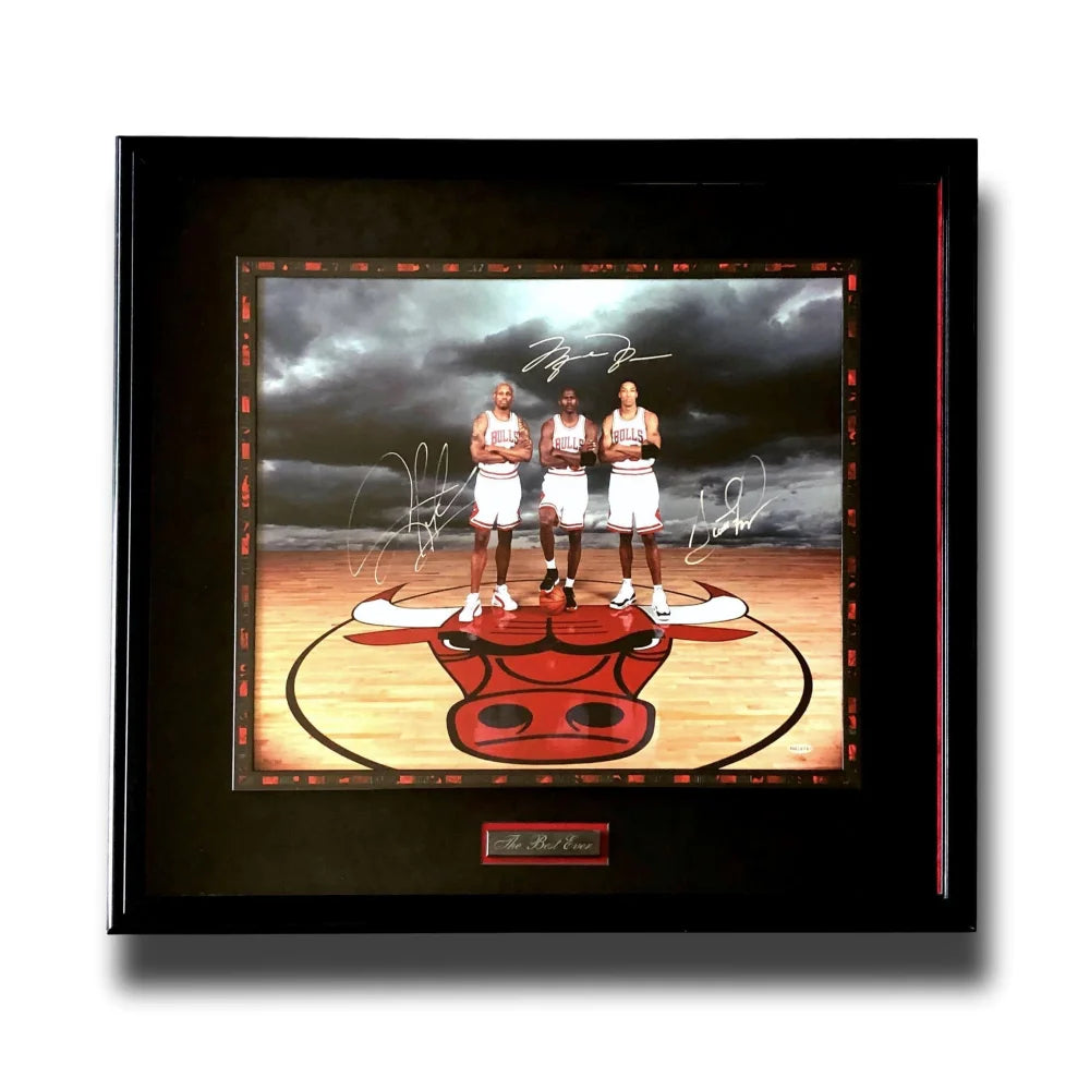 Michael Jordan Pippen Rodman Triple Signed Bulls Photo Framed COA UDA #D/720 Scottie Dennis