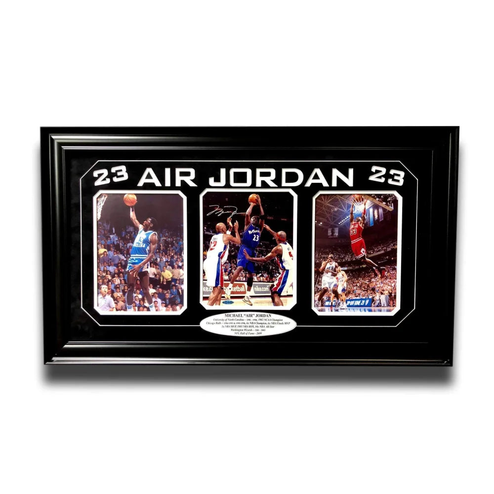 Michael Jordan Signed 8X10 Photo Framed Collage UDA Bulls Wizards UNC Auto