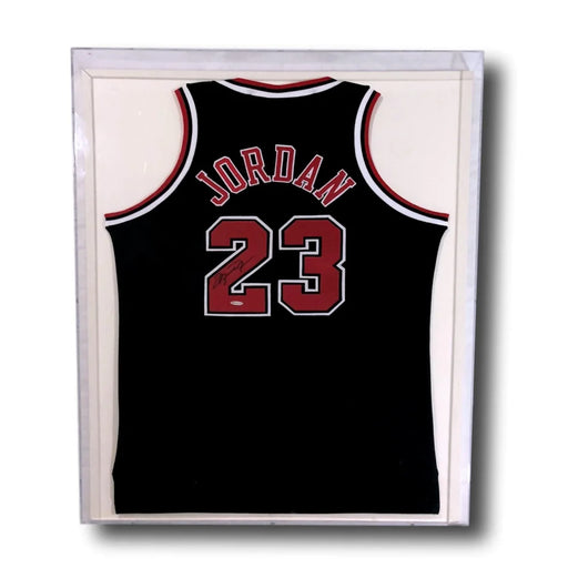 Michael Jordan Signed & Framed Chicago Bulls Black Jersey UDA COA Autograph 23