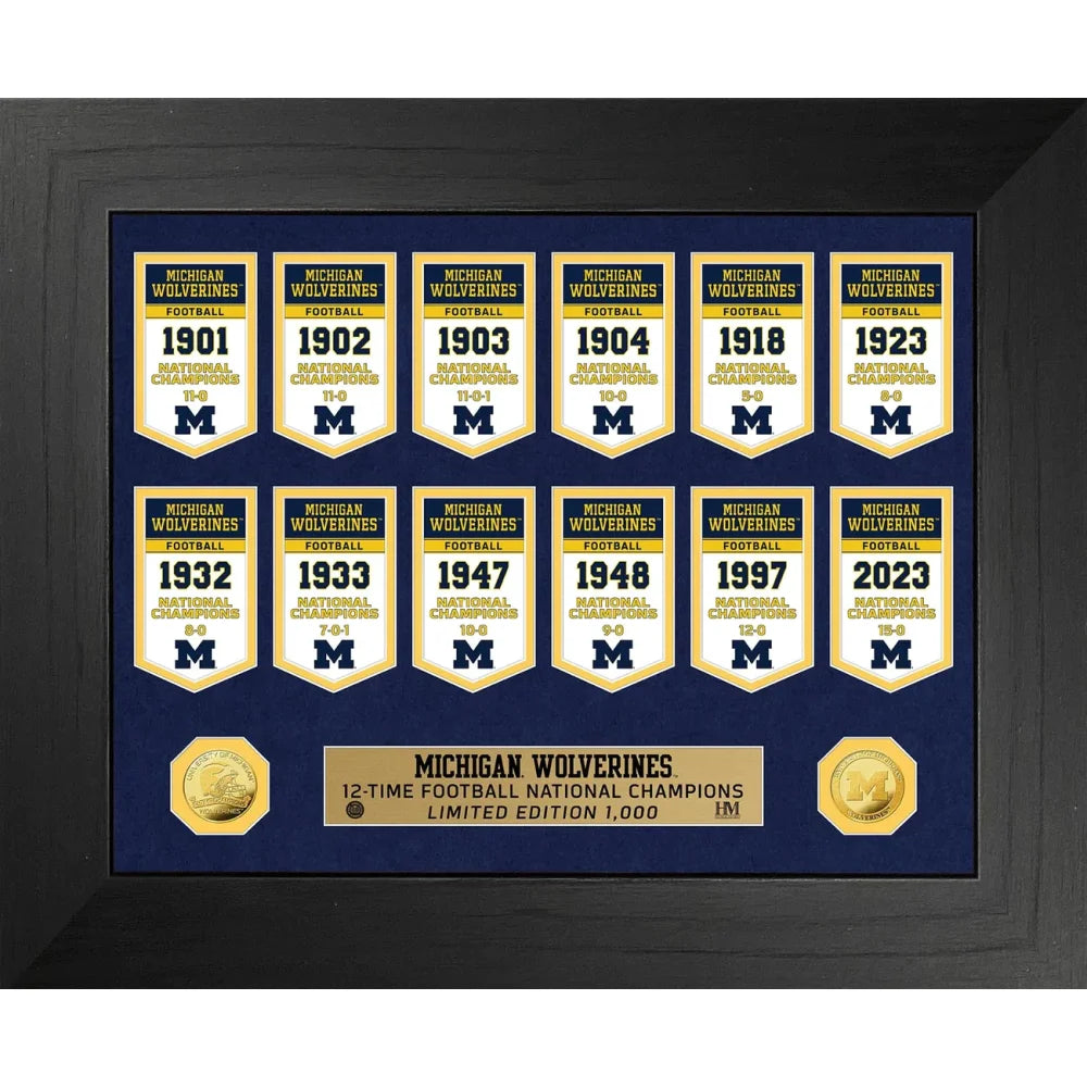 Michigan Wolverines NCAA Football National Championship Banner / Gold Coin Framed Collage