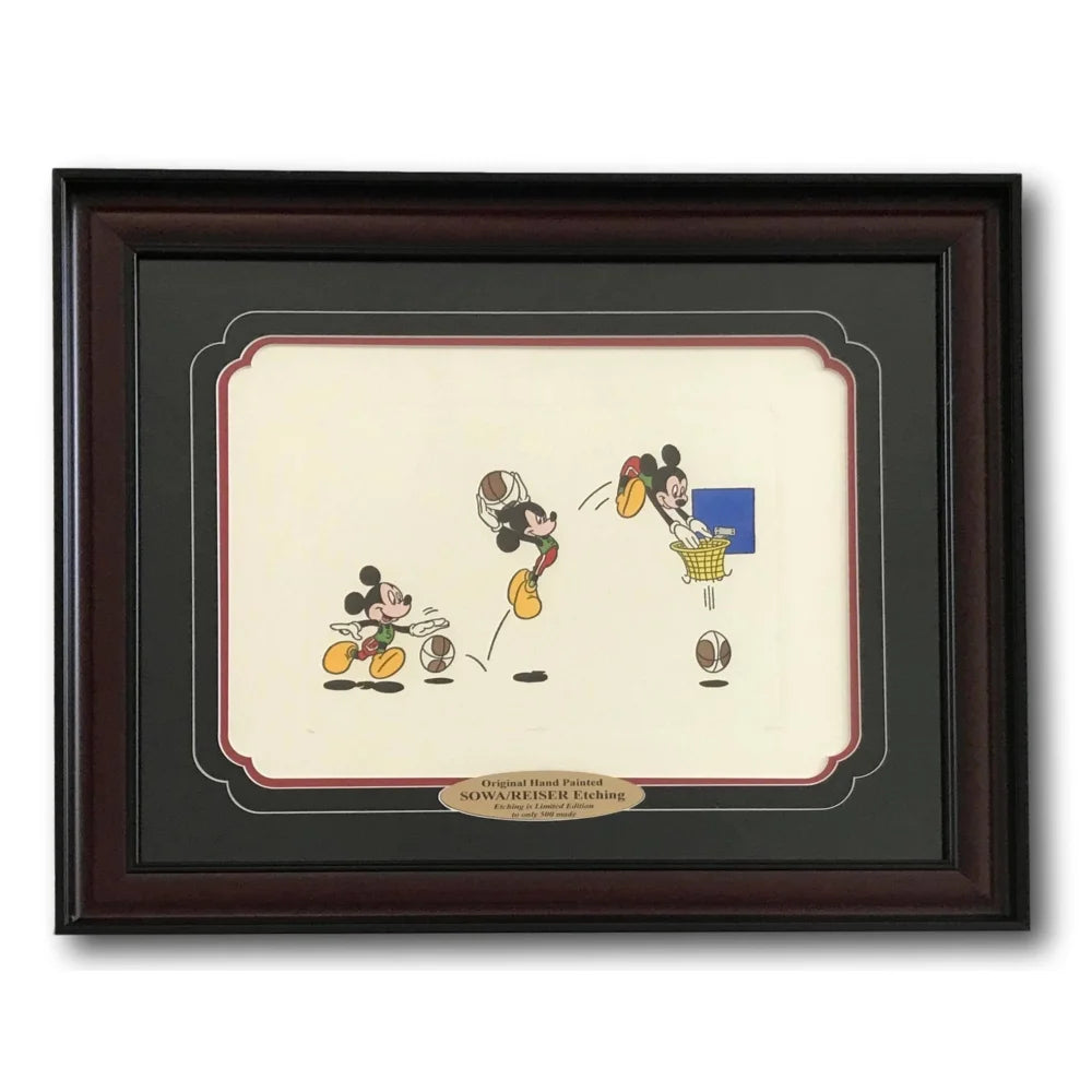 Mickey Mouse Basketball Framed 12X16 Etch Artwork Sowa & Reiser #/500 Disney