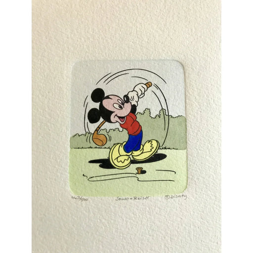 Mickey Mouse Etching Artwork Sowa & Reiser #D/500 Disney Hand Painted Golfing