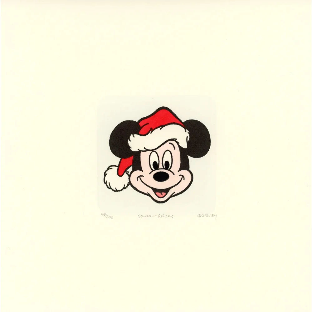 Mickey Mouse Sowa & Reiser #D/500 Hand Painted Cartoon Etching Art Santa