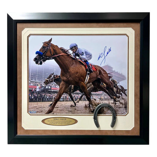 Mike Smith Signed Justify 16x20 Photo Framed Steiner COA Triple Crown Horse Autograph