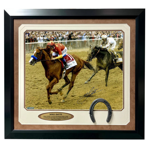 Mike Smith Signed Justify 16x20 Photo Framed Steiner COA Triple Crown Horse Autograph Belmont