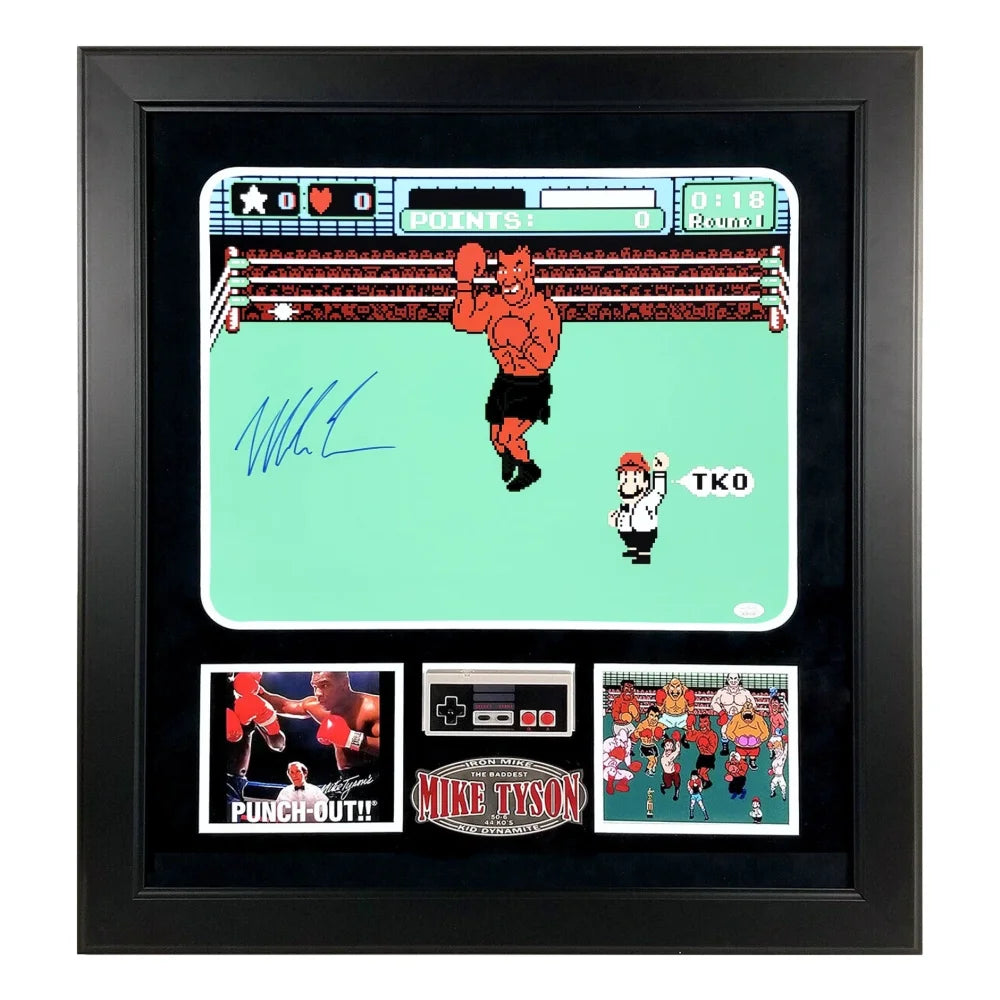 Mike Tyson Autographed Nintendo Punch Out 16x20 Photo Framed Signed JSA NES Game Controller