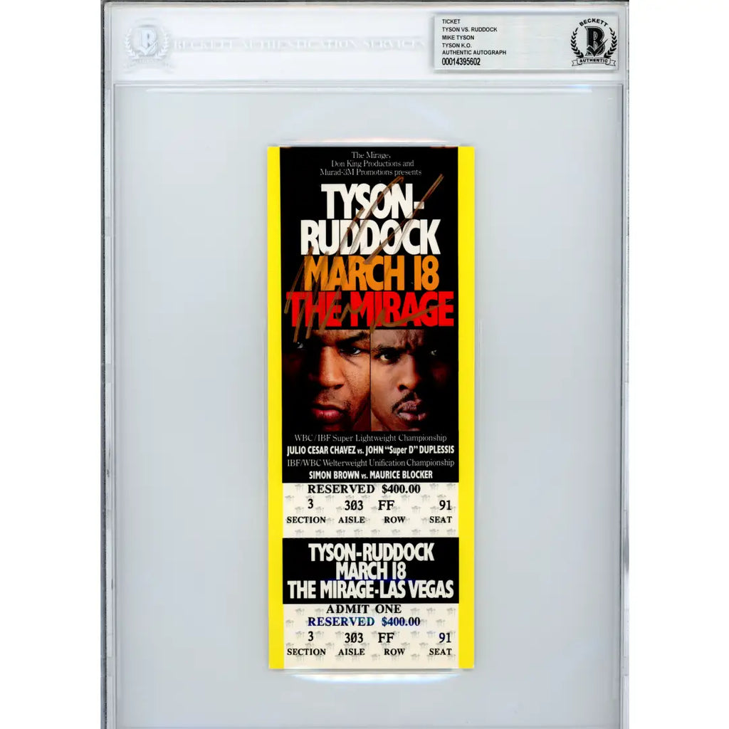 Mike Tyson Signed Authentic Ticket vs Donovan Ruddock 3/18/1991 COA BAS Auto