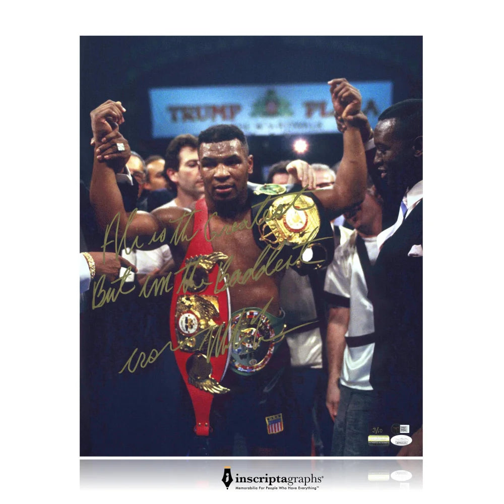 Mike Tyson Signed & Inscribed Vs. 16x20 Photo ’Ali is the Greatest but I’m Baddest’ #D/10