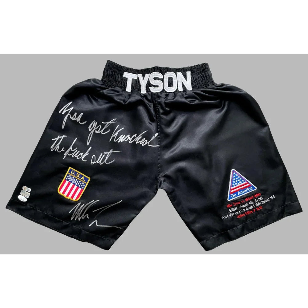 Mike Tyson Signed Vs. Boxing Trunks *You Got Knocked The F--- Out* vs. Michael Spinks (#35/58)