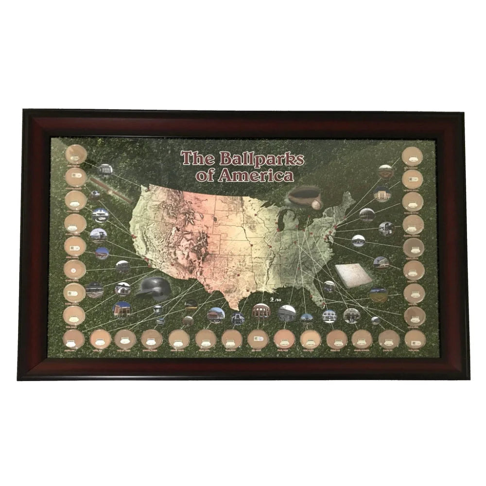 MLB Stadium Game Used Dirt Map *** Pastime Edition #D /50** Collage COA Framed