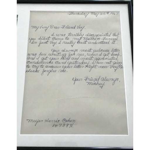 Mob Boss Mickey Cohen Handwritten Signed Letter Framed JSA Autograph Meyer Mafia