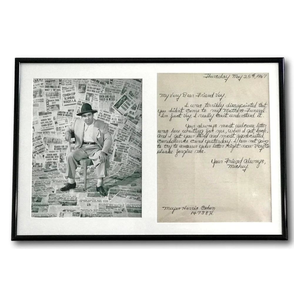 Mob Boss Mickey Cohen Handwritten Signed Letter Framed JSA Autograph Meyer Mafia