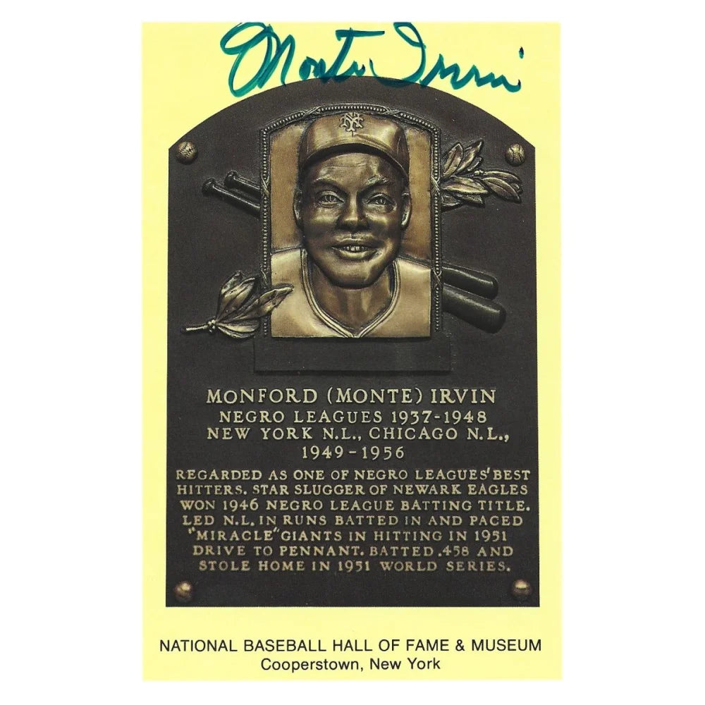 Monte Irvin Signed HOF Plaque Postcard JSA COA NY SF Giants Autograph