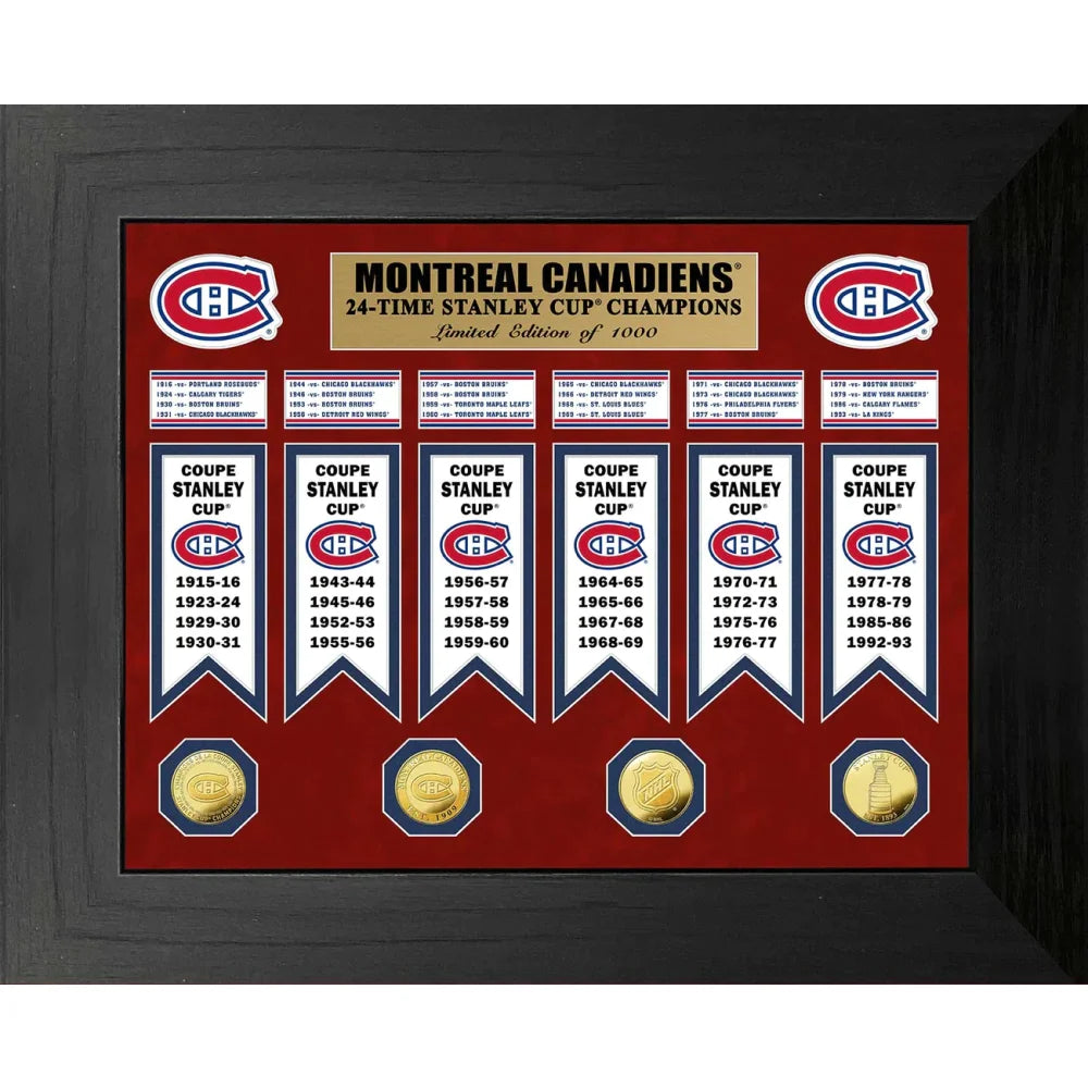 Montreal Canadiens Stanley Cup Banners / Gold Coin Framed Collage
