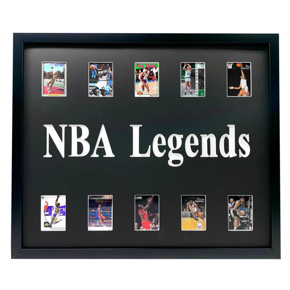 NBA Basketball Legends Framed 10 Trading Card Collage Lot LeBron Jordan Kobe Jabbar Magic