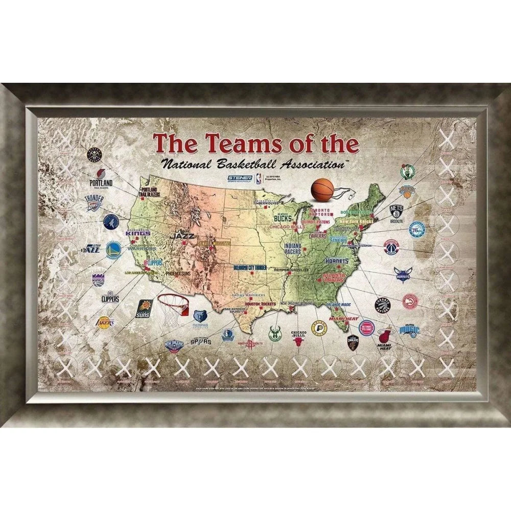 NBA Game Used Net Map Framed COA - Featuring Authentic From All 30 Teams Kobe Bryant