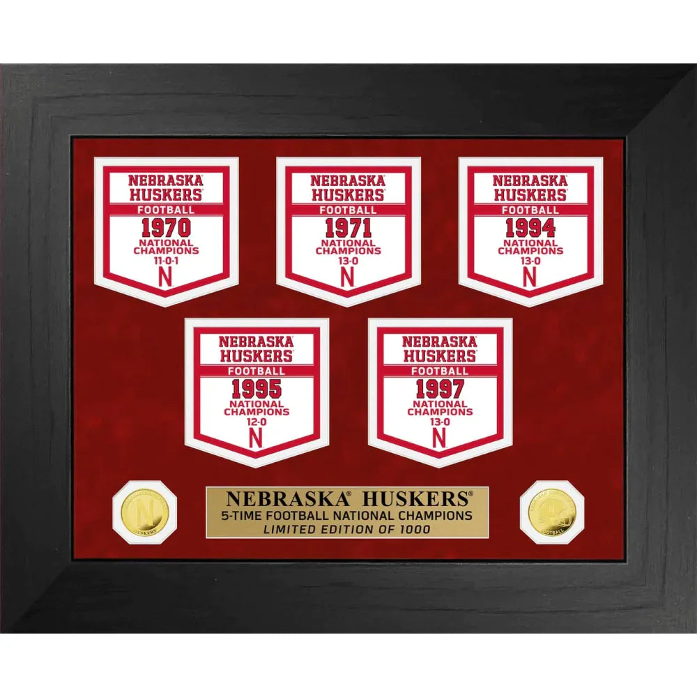 Nebraska Cornhuskers NCAA Football National Championship Banner / Gold Coin Framed Collage