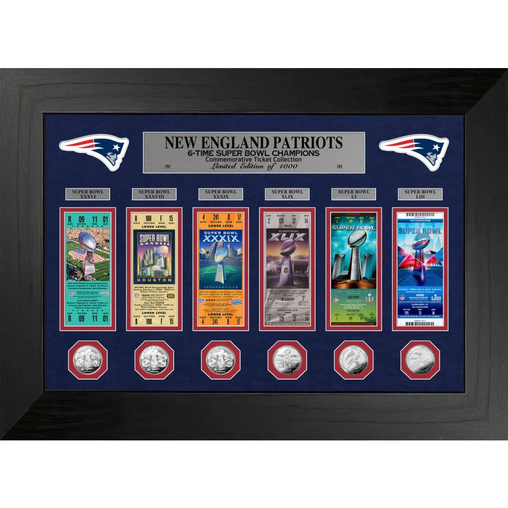 New England Patriots Super Bowl Ticket And Game Coin Collection Framed Collage