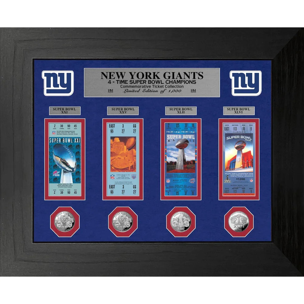 New York Giants Super Bowl Ticket And Game Coin Collection Framed Collage