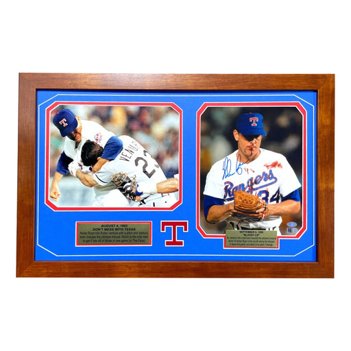 Nolan Ryan Signed Dual 8X Frame Bloody Lip & Fight COA Player Holo Autograph Rangers