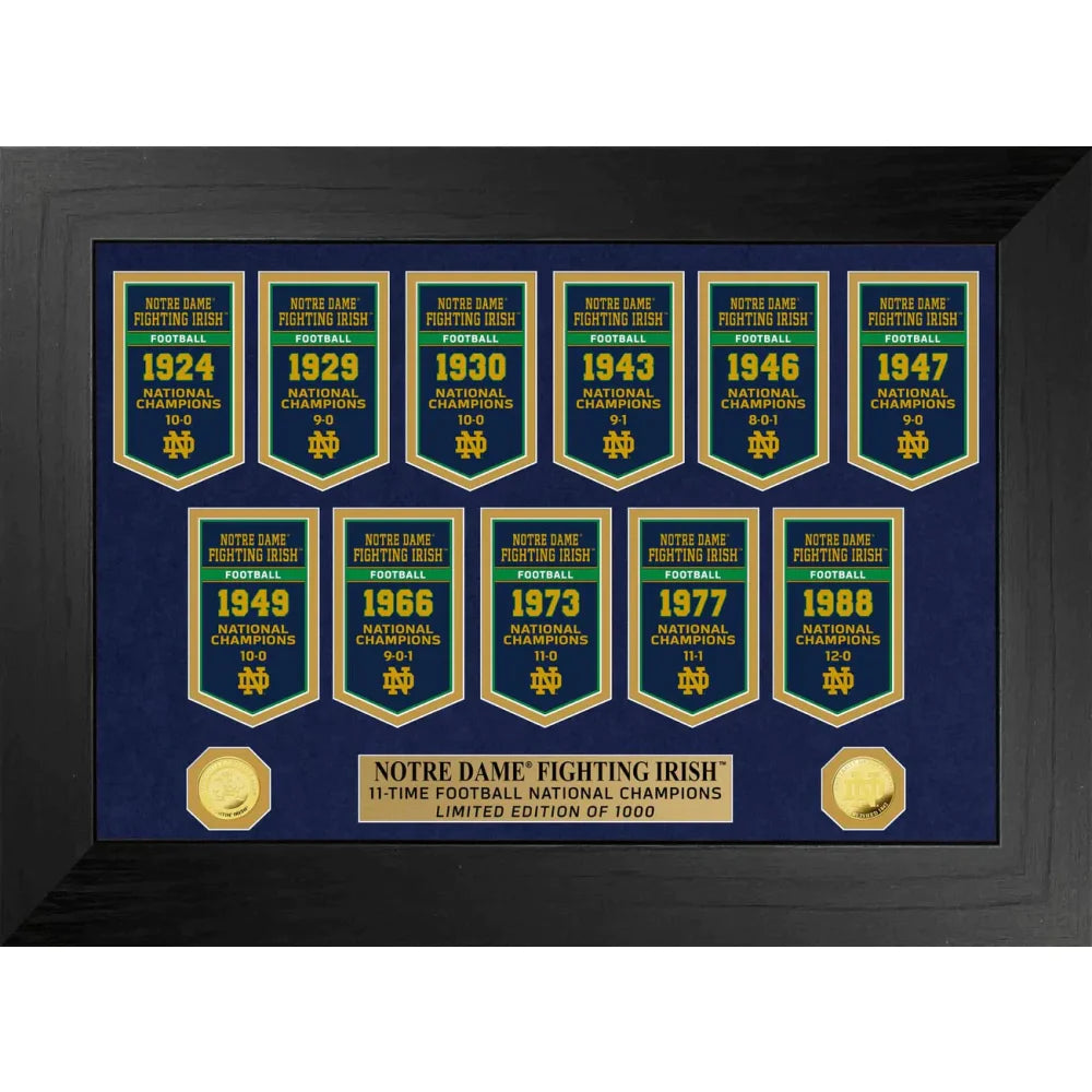 Notre Dame Fighting Irish NCAA Football National Championship Banner / Gold Coin Framed Collage
