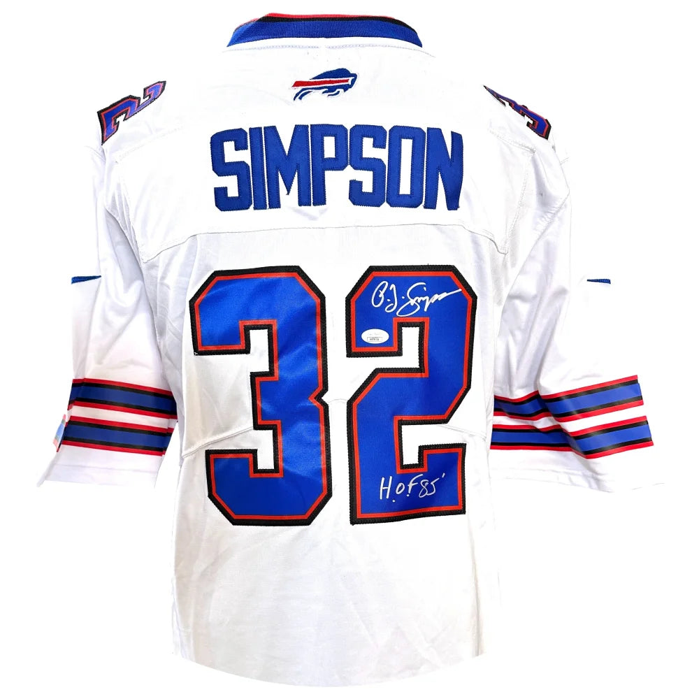 OJ Simpson Signed Inscribed ’HOF 85’’ Buffalo Bills Jersey JSA COA White O.J.