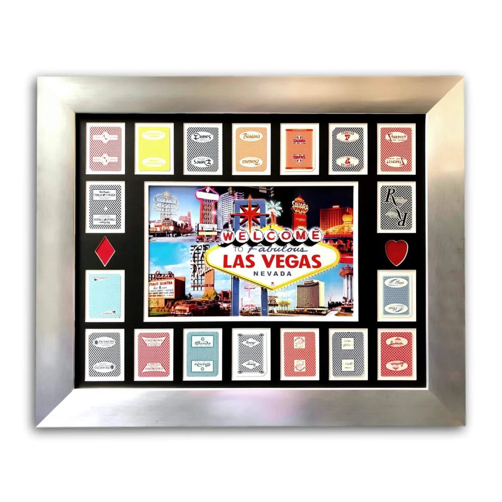 Old Las Vegas Hotels Authentic 18 Playing Cards Collage Framed #D/50 Vintage