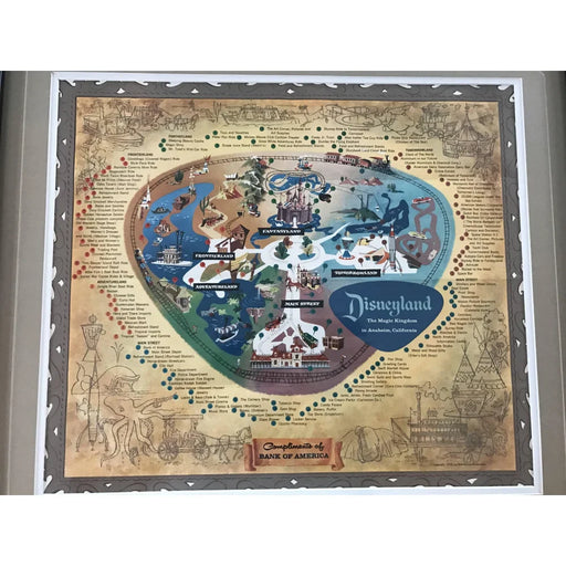 Original 1955-56 Disneyland Map Framed Collage Disney Bank Of America