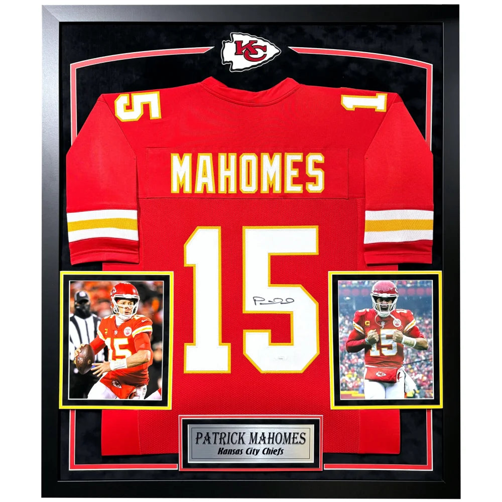 Patrick Mahomes Autographed Kansas City Chiefs Red Jersey Framed JSA Signed Home