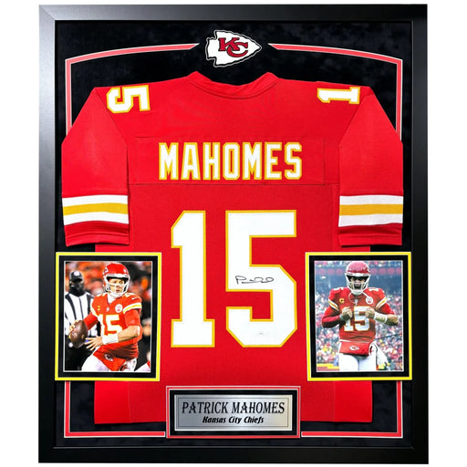 Patrick Mahomes Autographed Kansas City Chiefs Red Jersey Framed JSA Signed Home