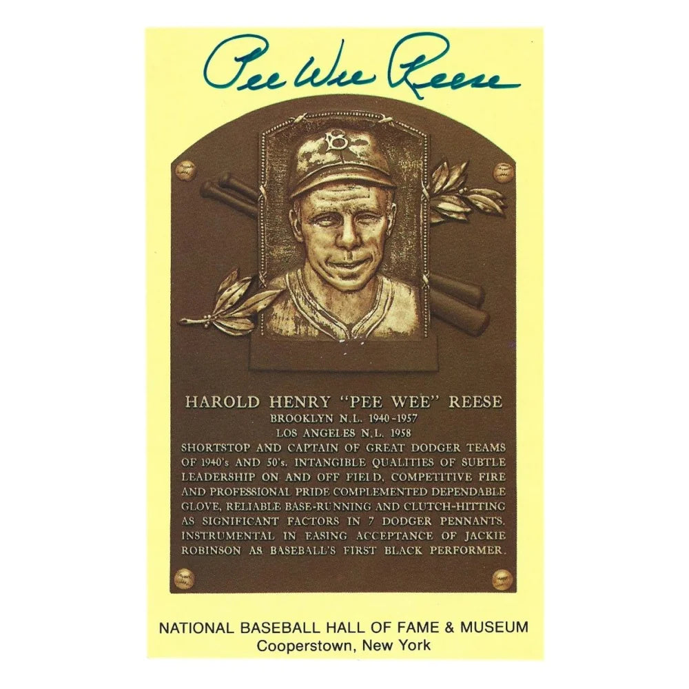 Pee Wee Reese Signed HOF Plaque Postcard JSA COA Brooklyn Dodgers Autograph