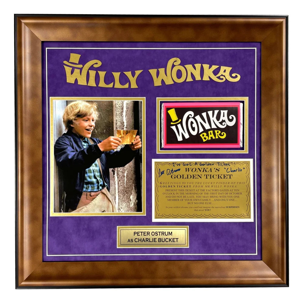 Peter Ostrum Willy Wonka Autographed Framed Golden Ticket Bar JSA COA Signed Inscribed