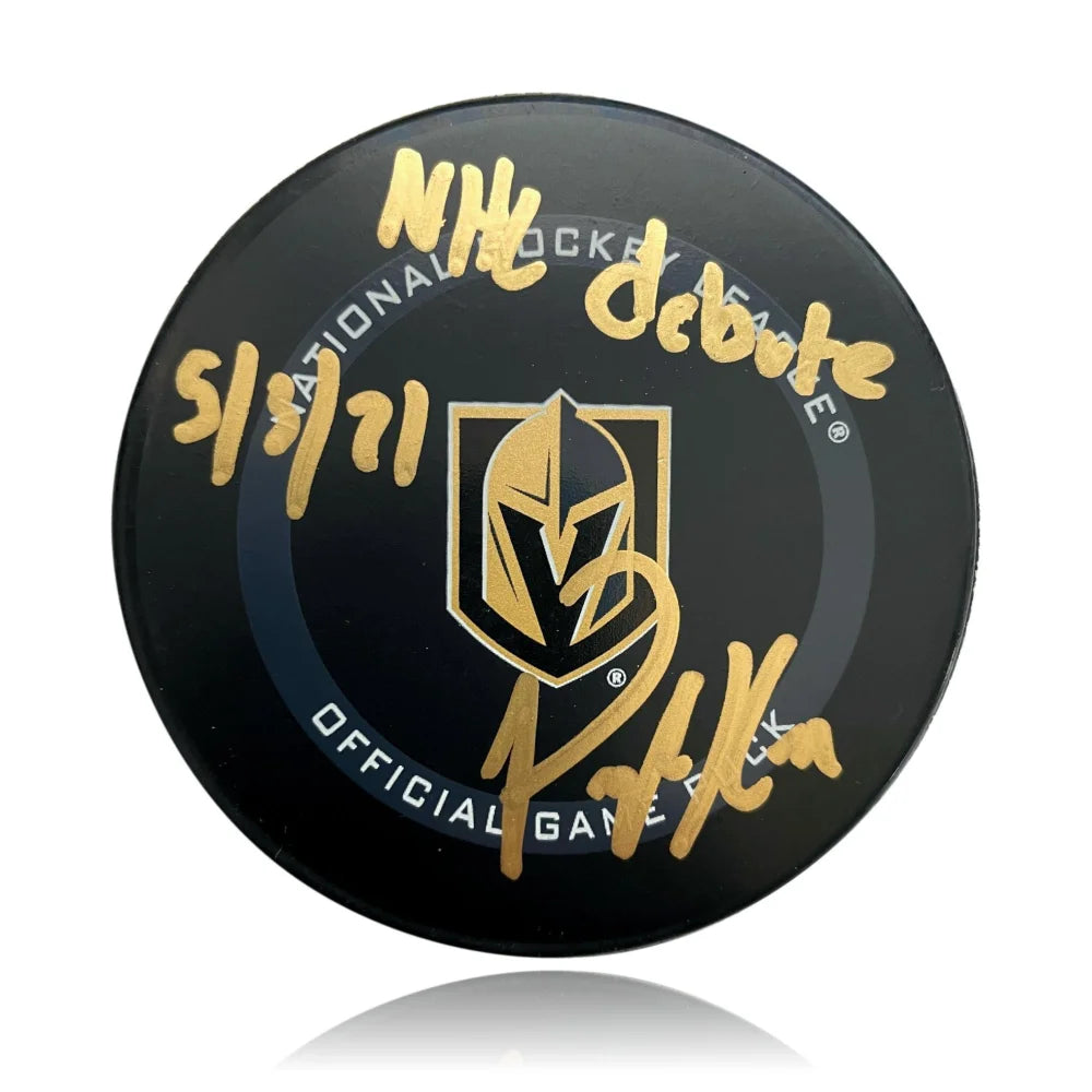 Peyton Krebs Autographed Inscribed ’NHL Debut 5/3/21’’ Vegas Golden Knights Puck COA Inscriptagraphs Signed