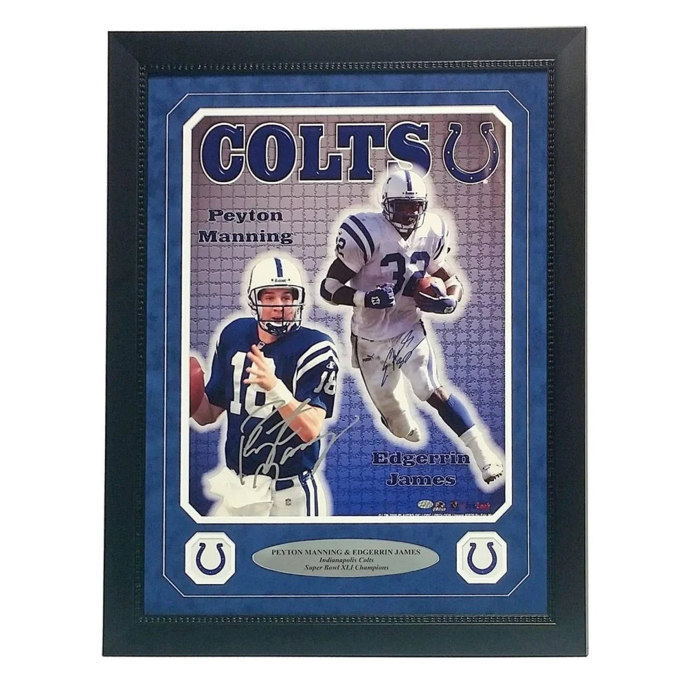 Peyton Manning / Edgerrin James Signed Framed 16X COA Mounted Colts Autograph