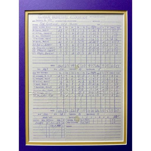 Pistol Pete Maravich Authentic New Orleans Jazz 1977 Game Used Scoresheet Framed Utah