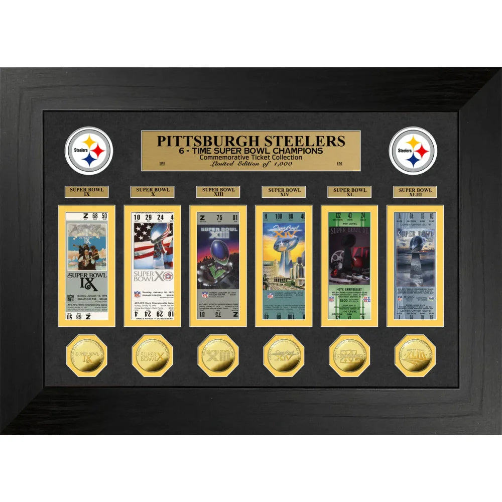 Pittsburgh Steelers Super Bowl Ticket And Game Coin Collection Framed Collage