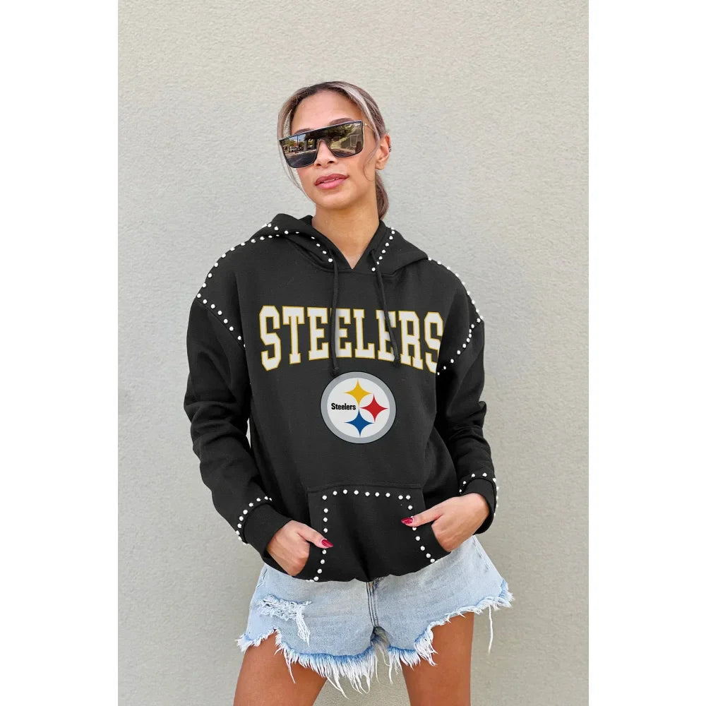 Pittsburgh Steelers Women’s Gameday Couture Studded Catch the Vibe Pullover Hoodie