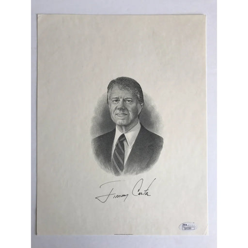 President Jimmy Carter Signed 9X12 Engraving Sketch JSA COA Photo Autograph