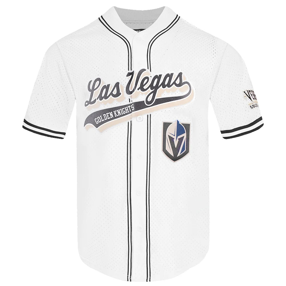 Pro Standard Vegas Golden Knights Unisex White Script Tail Mesh Button Down Short Sleeve T Shirt