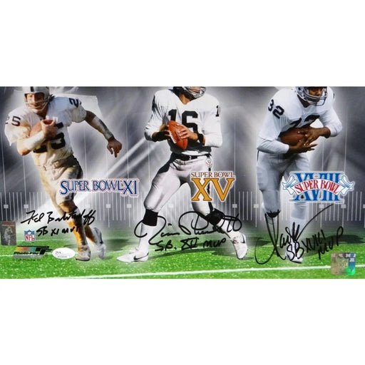 Raiders SB MVPs - Biletnikoff Allen Plunkett Signed Framed 16X20 PSA/DNA COA Autograph Las Vegas Oakland